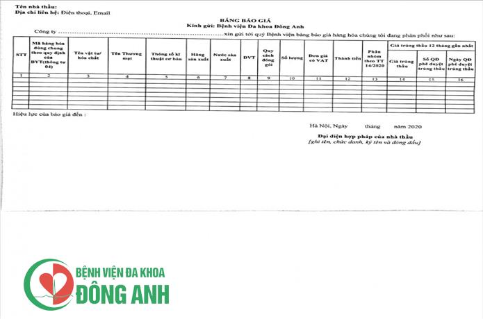 THƯ MỜI CUNG CẤP BÁO GIÁ