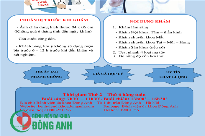 THÔNG BÁO CẤP GIẤY KHÁM SỨC KHỎE CHO LÁI XE TẠI BỆNH VIỆN ĐA KHOA ĐÔNG ANH