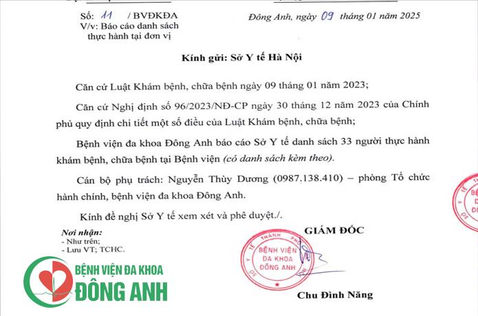 DANH SÁCH HỌC VIÊN ĐANG THỰC HÀNH KHÁM CHỮA BỆNH TẠI BVĐK ĐÔNG ANH THÁNG 1/2025
