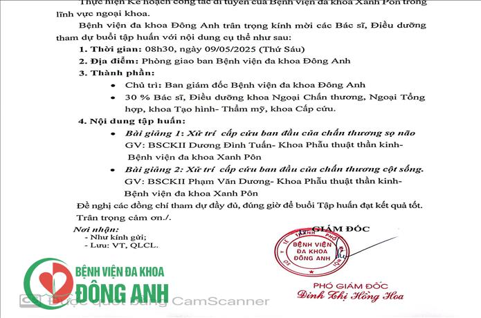 GIẤY MỜI: Tham dự Tập huấn chuyên ngành ngoại khoa